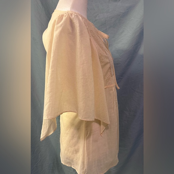 Jenny Han Cream Cotton Linen Top with Butterfly Sleeves Lace Bust Sz 8 NWT $195 - Picture 3 of 7